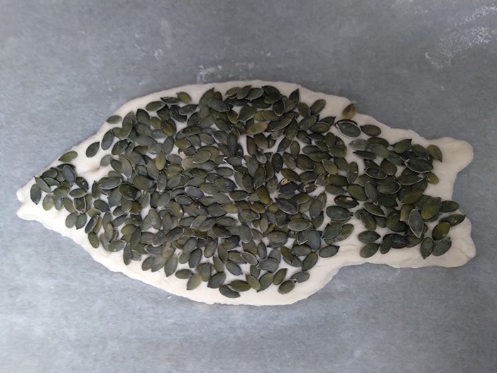 Fish with pumpkin seed scales